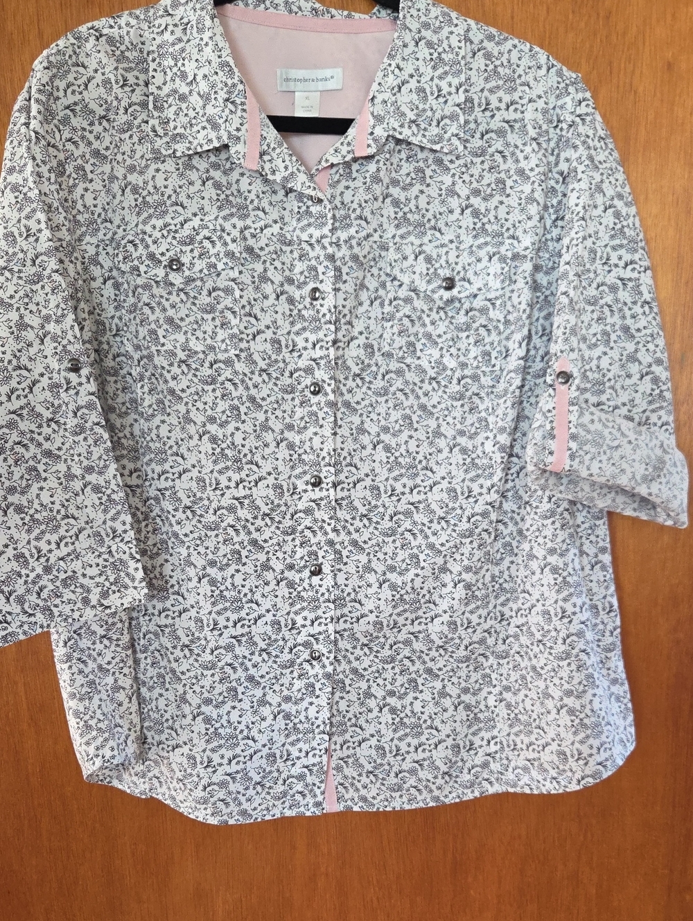 Christopher & Banks White Floral Button-Front Women's Blouse